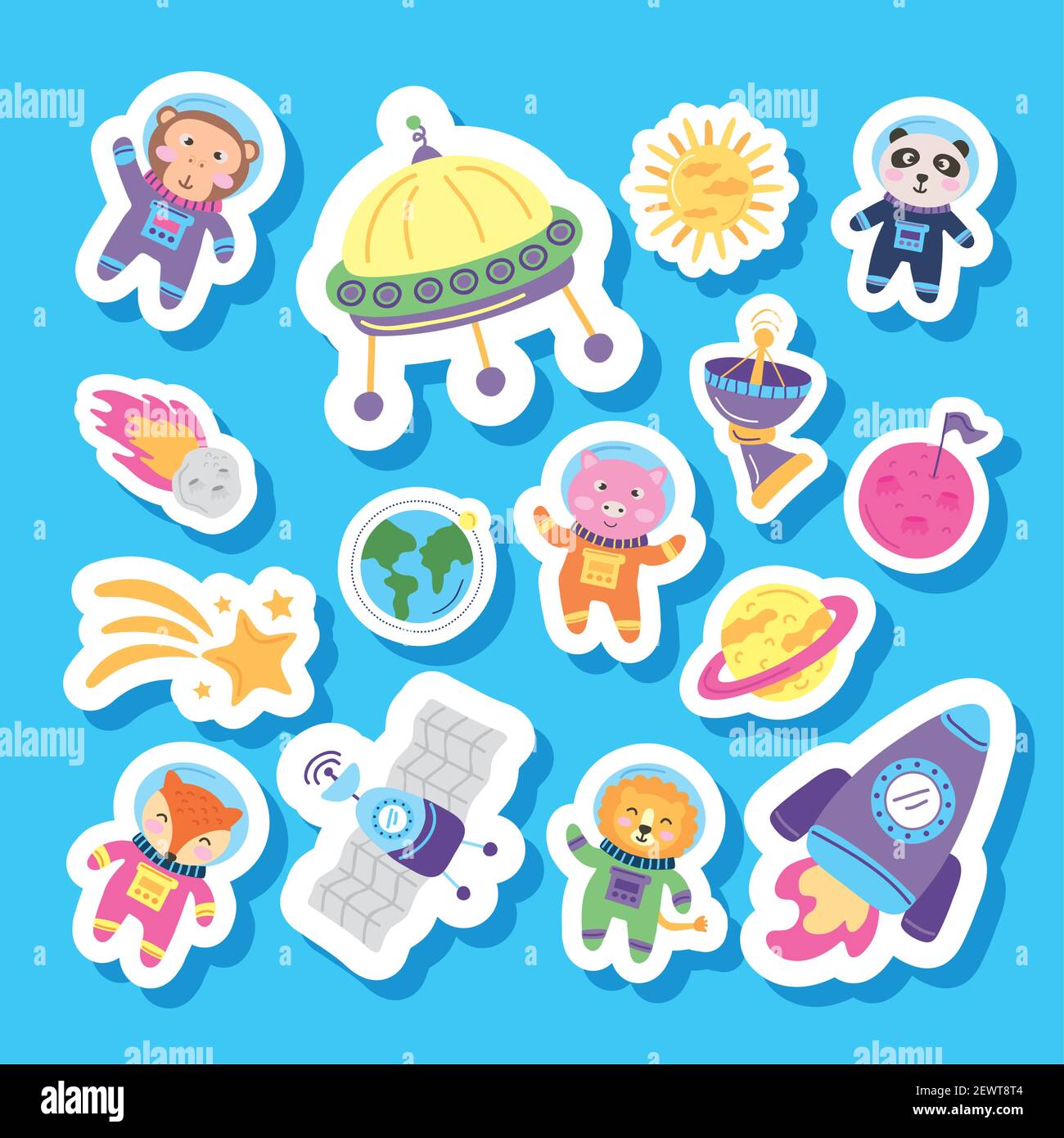 animals and space cute icons Stock Vector