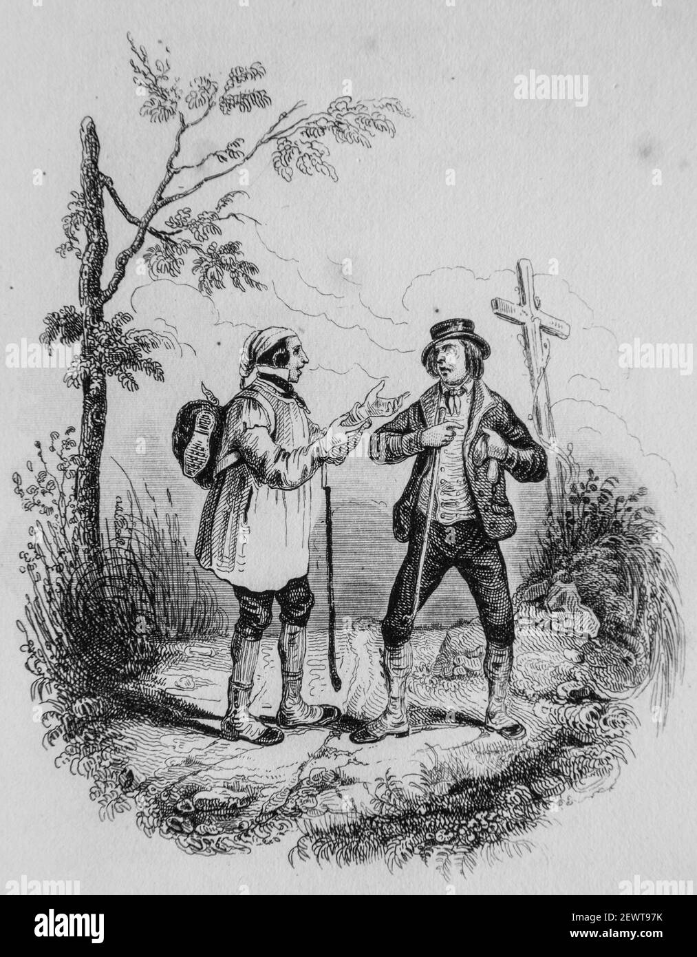 les deux voyageurs, fables de florian illustrees par victor adam ,editeur delloye,desme 1838 Stock Photo