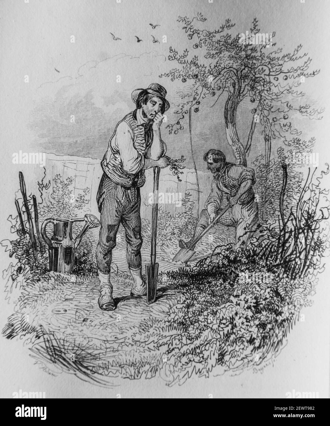les deux gardiniers, fables de florian illustrees par victor adam ,editeur delloye,desme 1838 Stock Photo