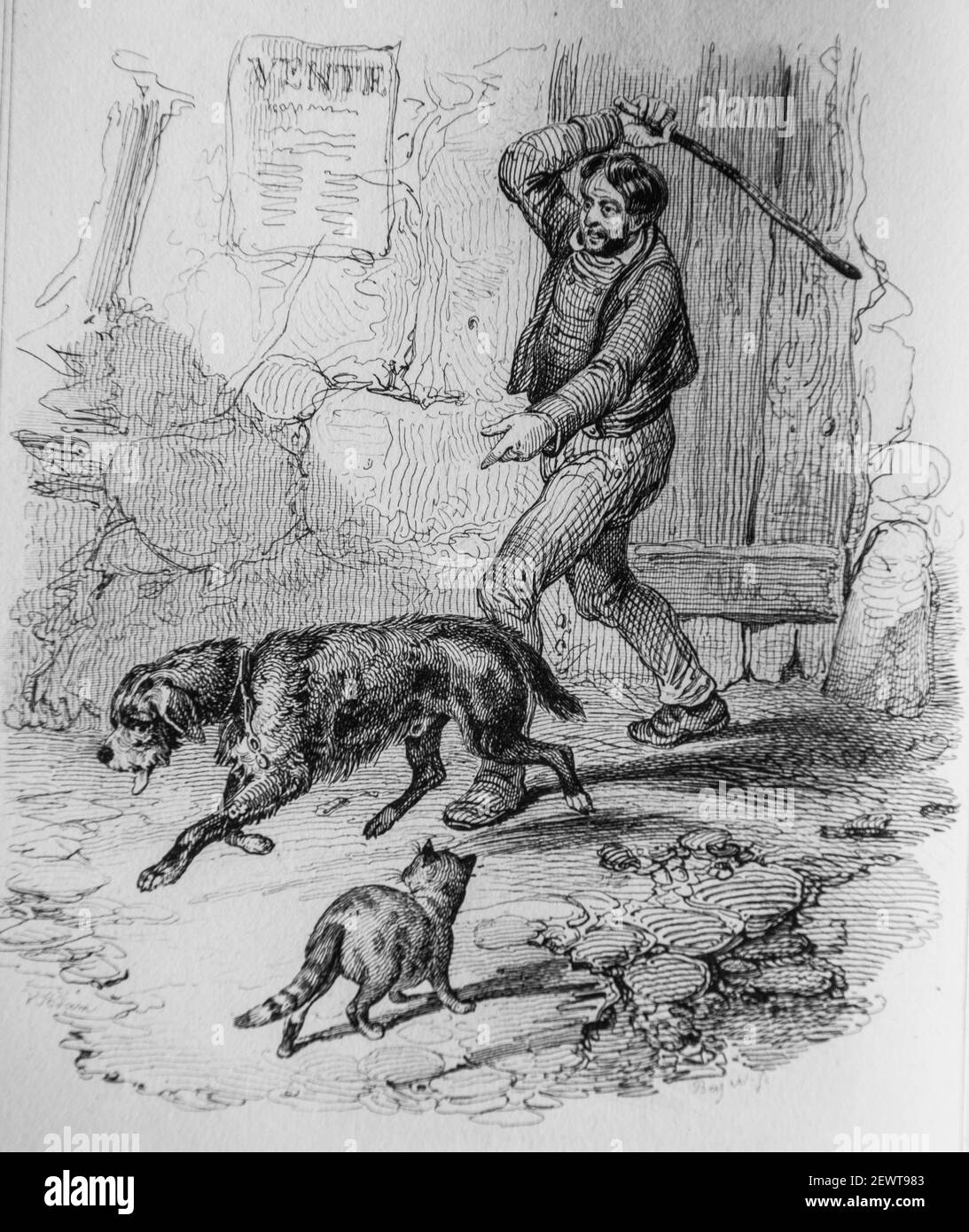 le chien et le chat, fables de florian illustrees par victor adam ,editeur delloye,desme 1838 Stock Photo