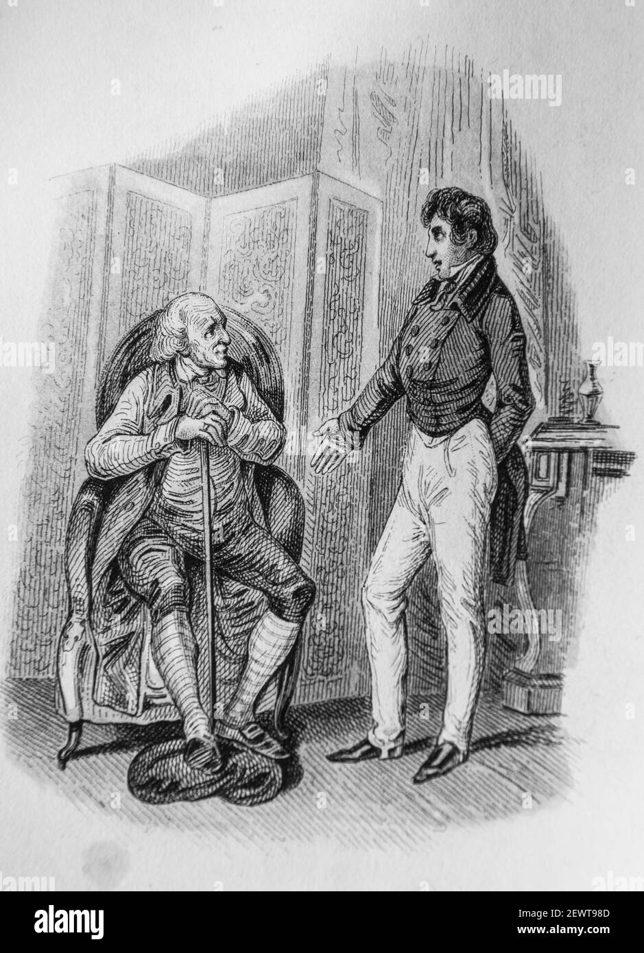 le jeune homme et le vieillard ,fables de florian illustrees par victor adam ,editeur delloye,desme 1838 Stock Photo