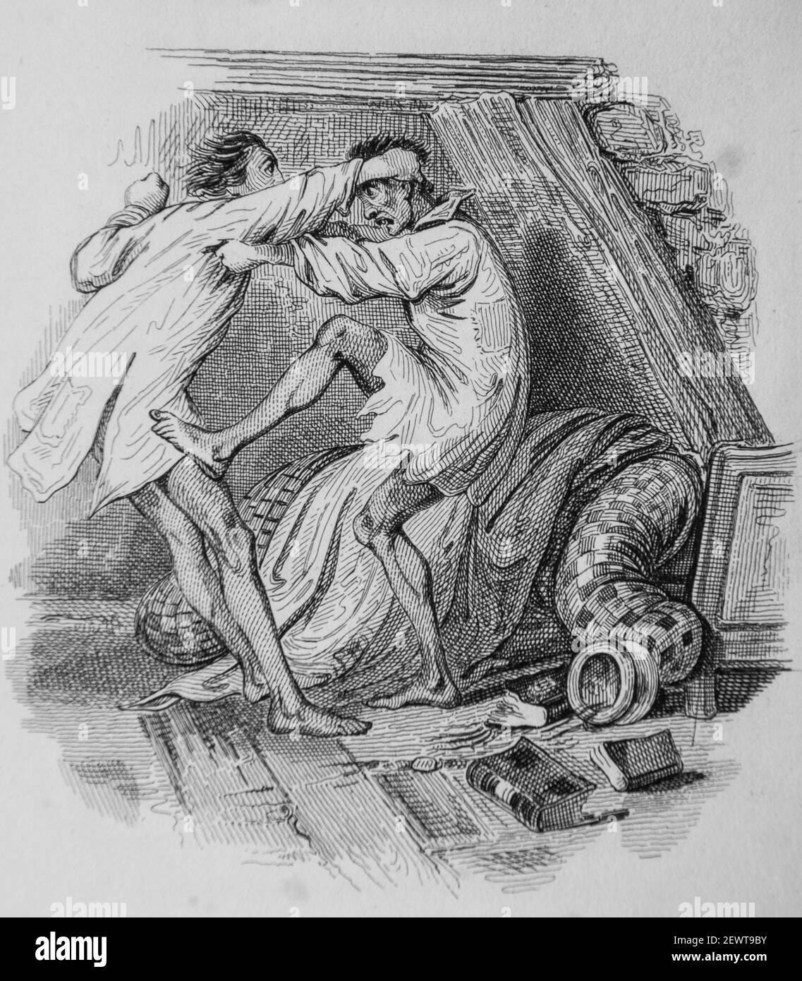 les deux bacheliers, fables de florian illustrees par victor adam ,editeur delloye,desme 1838 Stock Photo