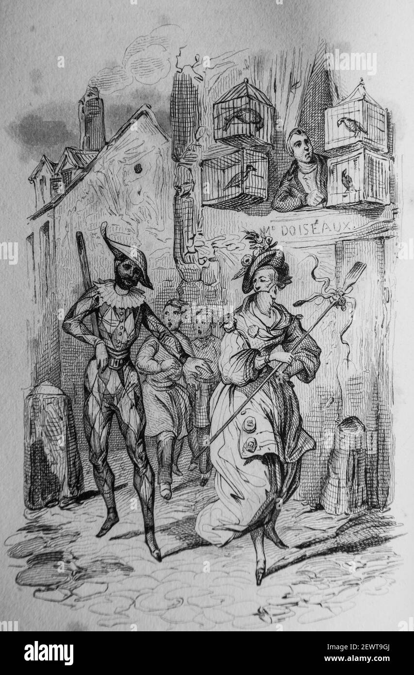 l'habit d'arlequin, fables de florian illustrees par victor adam ,editeur delloye,desme 1838 Stock Photo