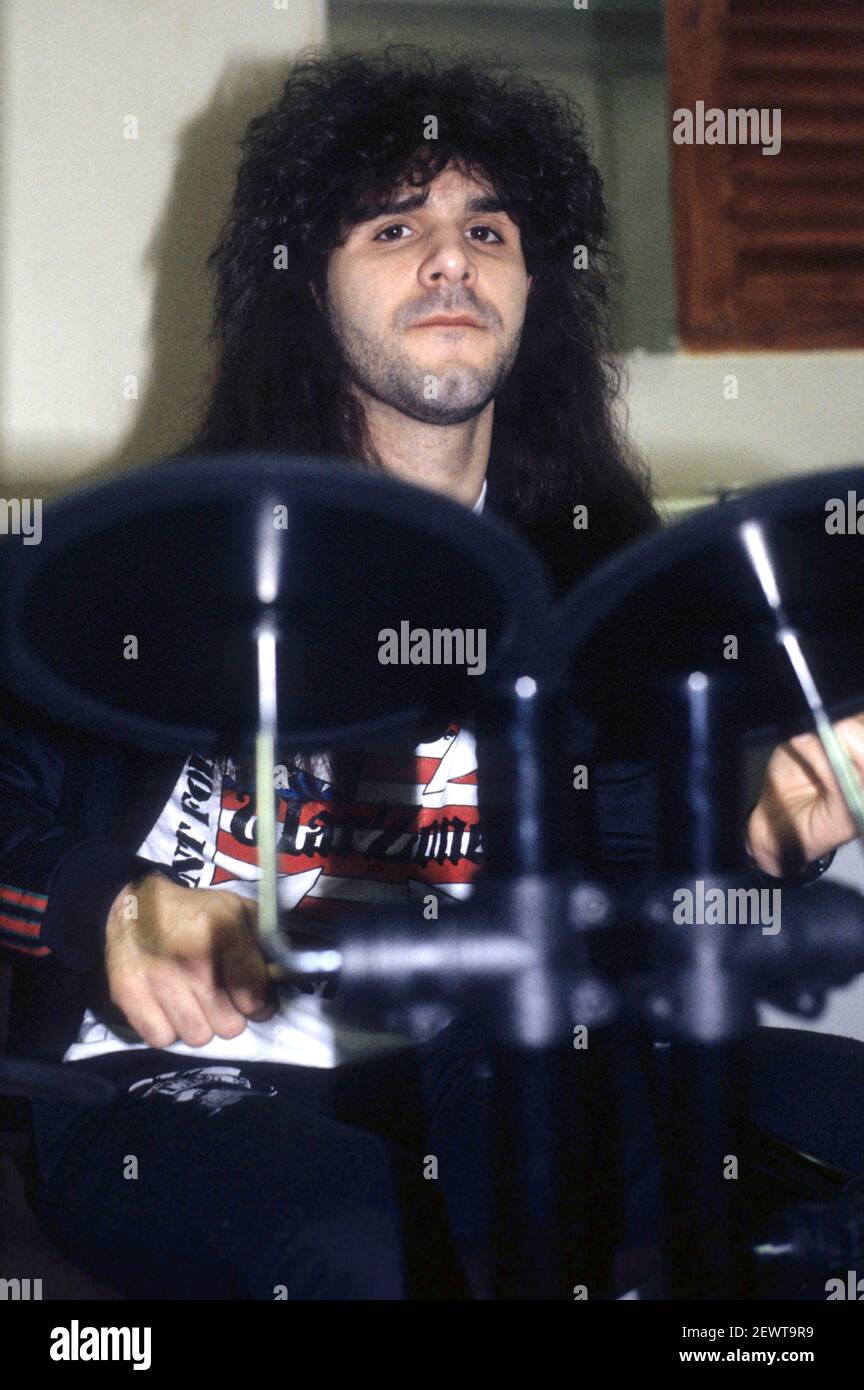 Charlie Benante from Anthrax during a backstage photoshoot at