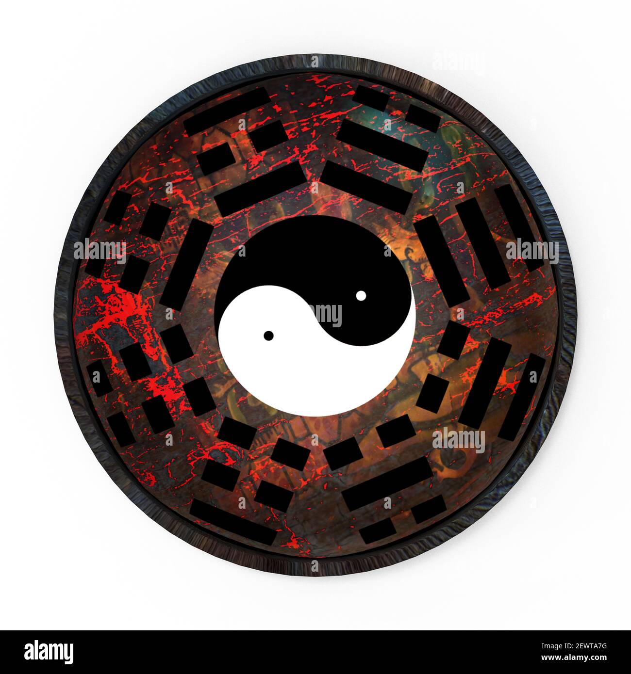 The 3d rendering of yin and yang symbol with bagua arrangement Stock Photo
