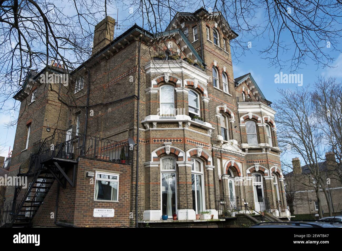 carisbrooke house, a victorian gothic style house, now divided into  apartments, in east twickenham, middlesex, england Stock Photo