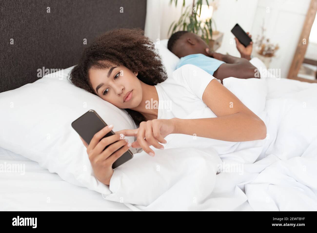 Social problems, gadget addiction and online communication Stock Photo ...