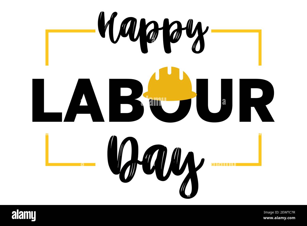 Happy Labour Day 1st may lettering with helmet on white background