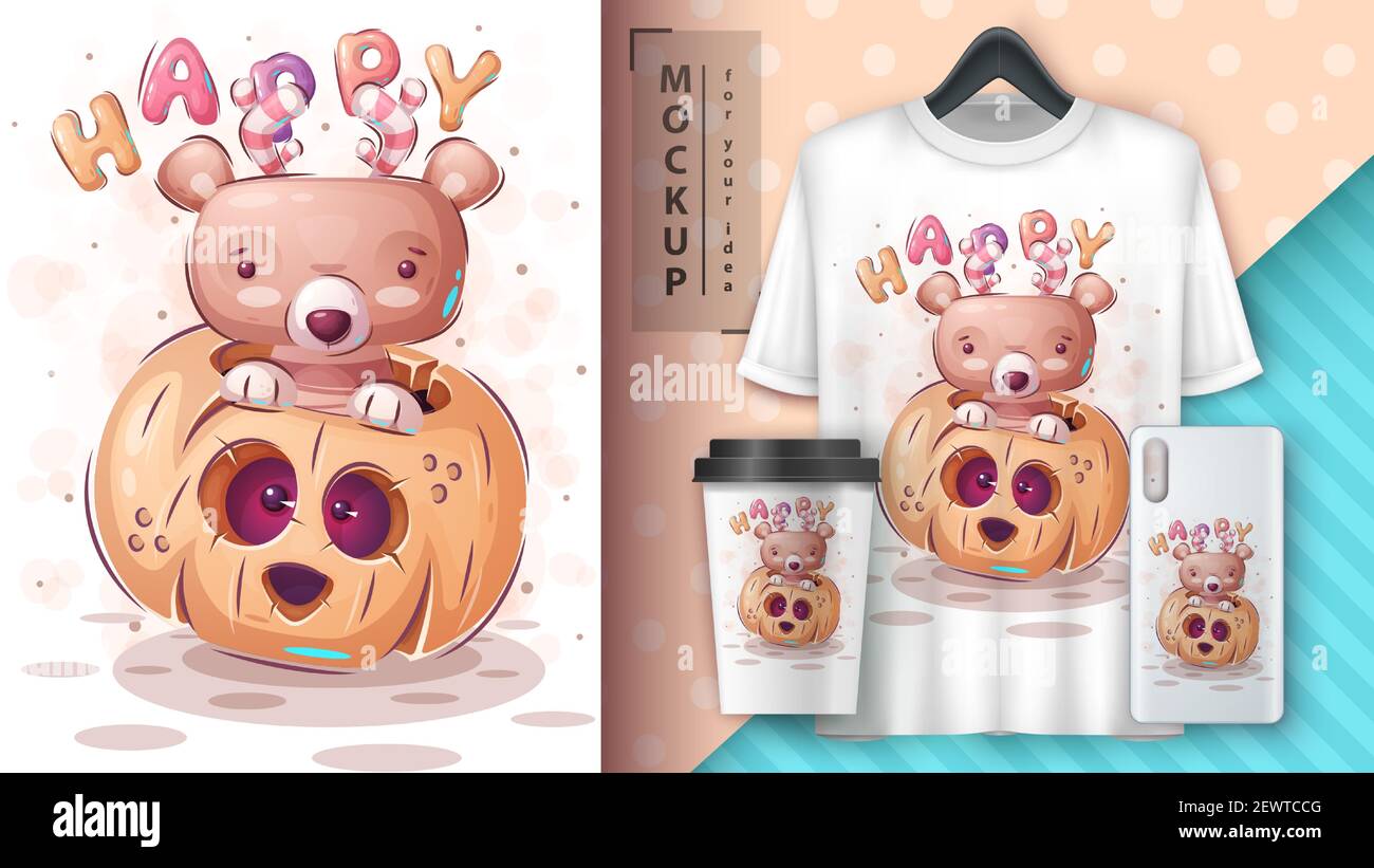 Happy bear - poster and merchandising. Stock Vector