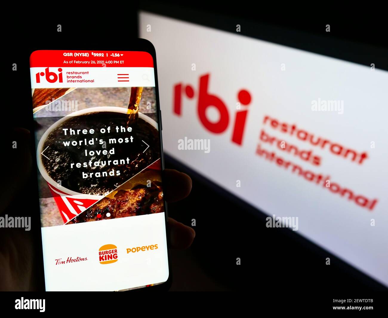 Person Holding Mobile Phone With Web Page Of Food Company Restaurant Brands International Rbi On Screen In Front Of Logo Focus On Phone Display Stock Photo Alamy Person Holding Mobile Phone With Web Page Of Food Company Restaurant Brands International Rbi On Screen In Front Of Logo Focus On Phone Display Stock Photo Alamy