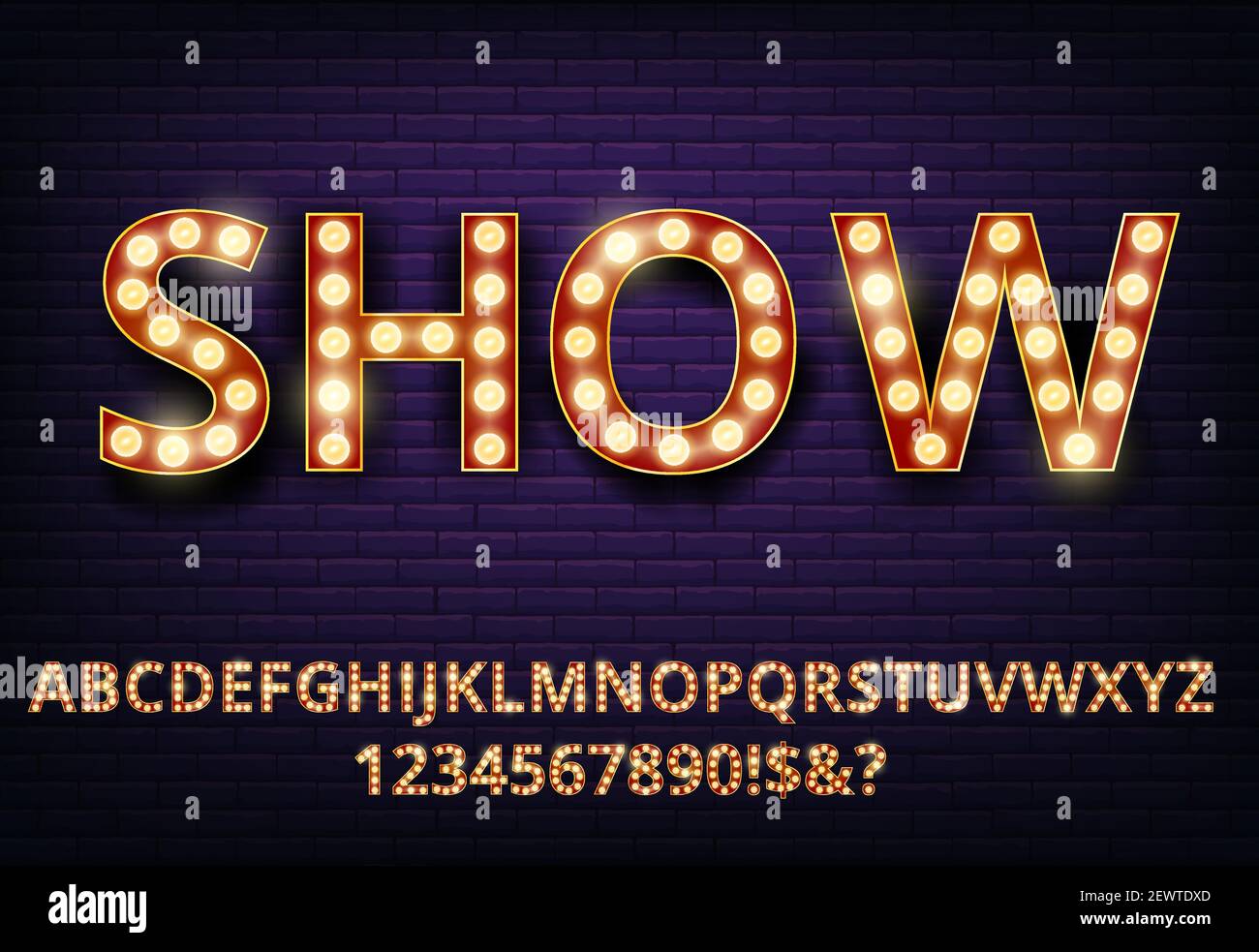 Rretro style neon lighting lamp letter on grunge brick wall, red-yellow ...