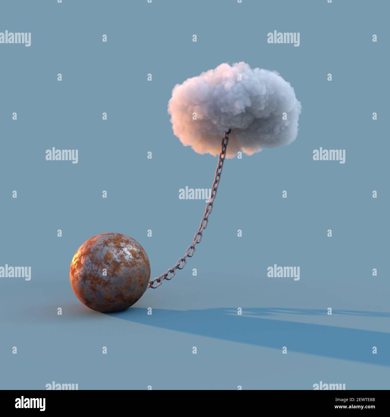 a cloud chained to a weight Stock Photo