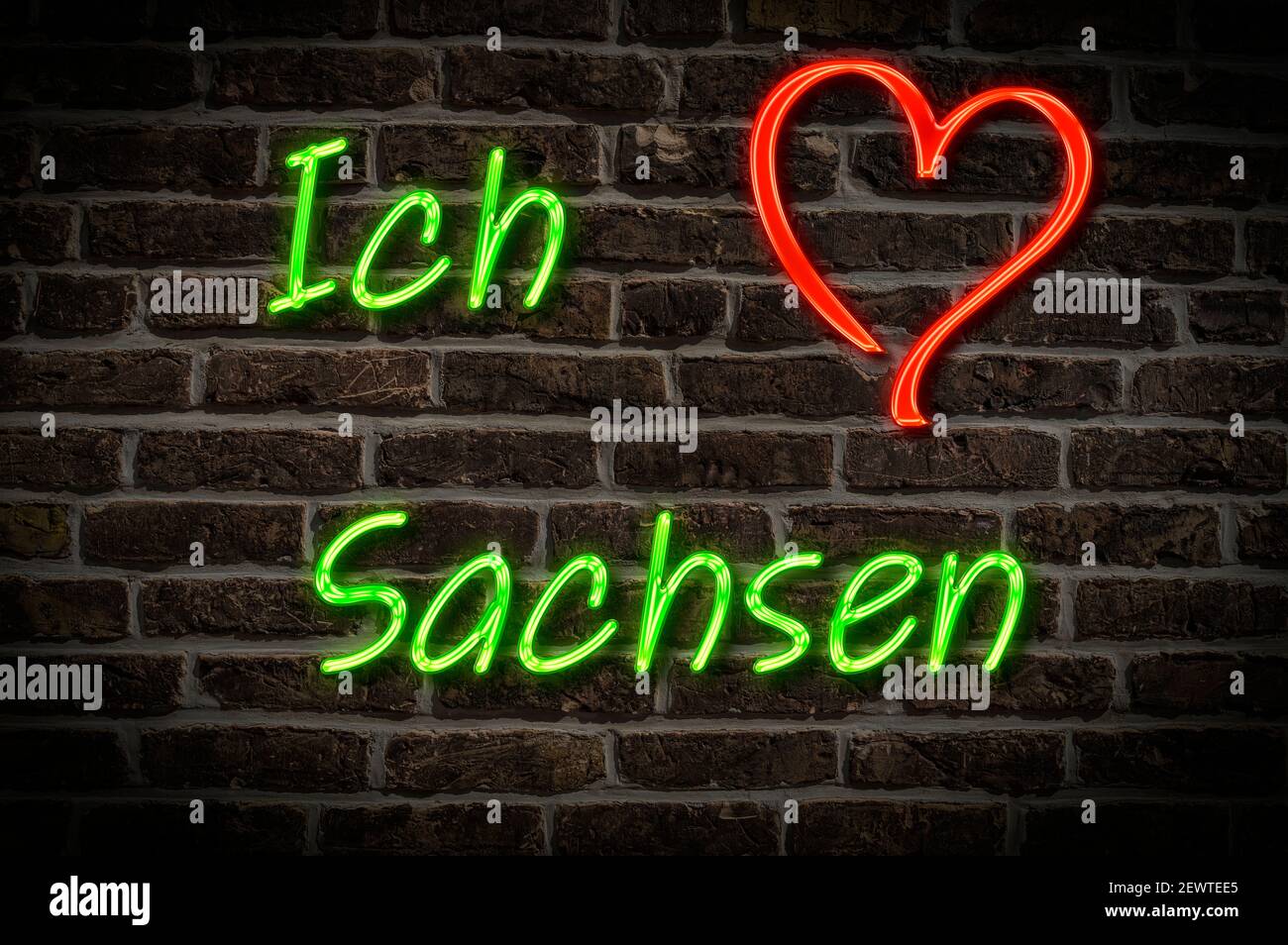 Leuchtreklame, Ich liebe Sachsen, Deutschland, Europa Illuminated