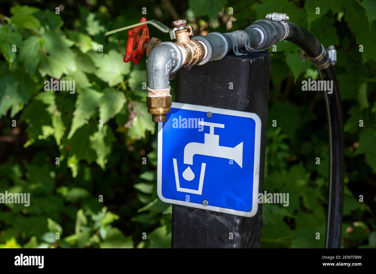 Closeup of Drinking Water fountain on a campground Stock Photo