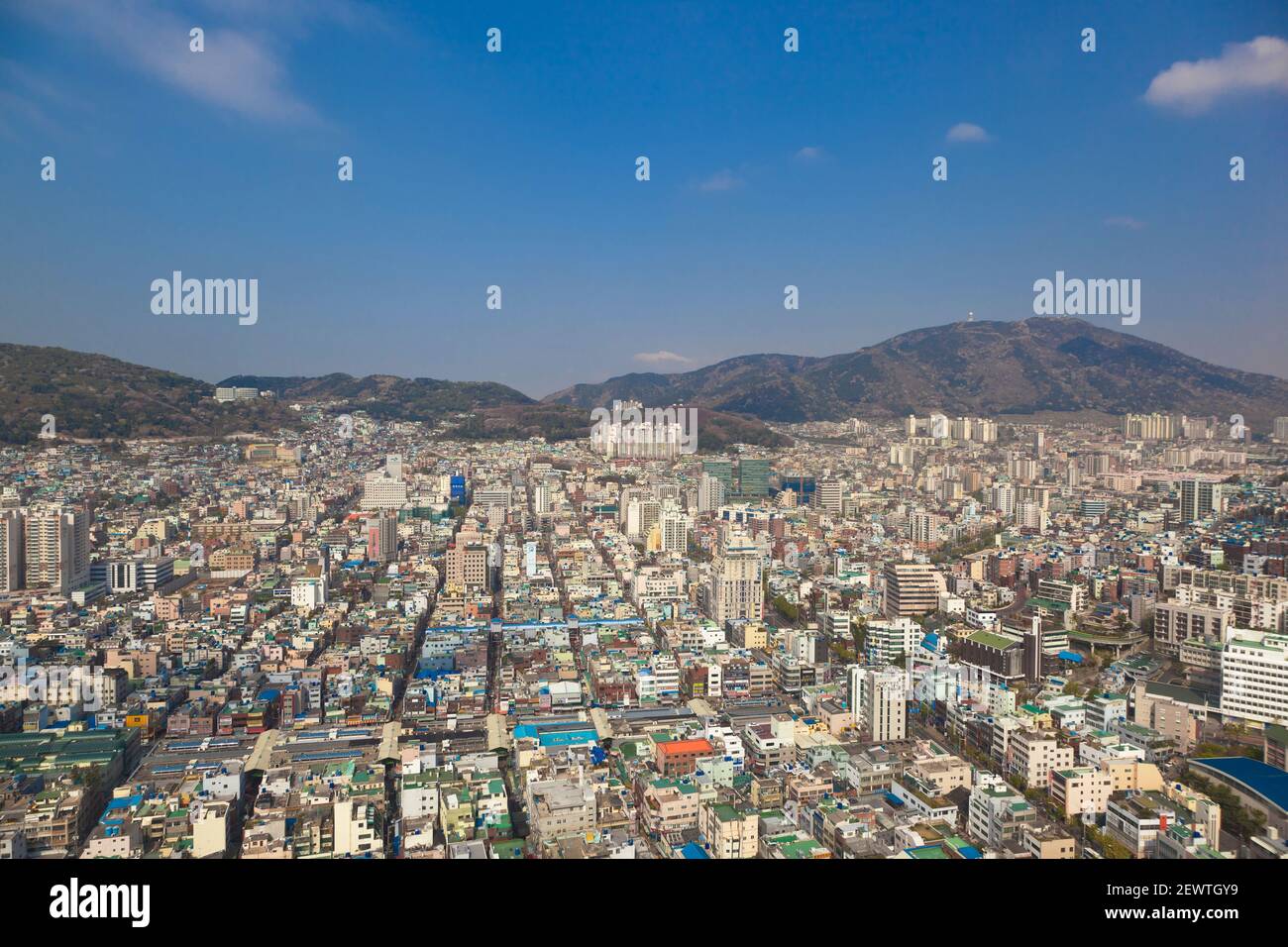 Korea, Gyeongsangnam-do, Busan, View of city from Busan Tower Stock Photo