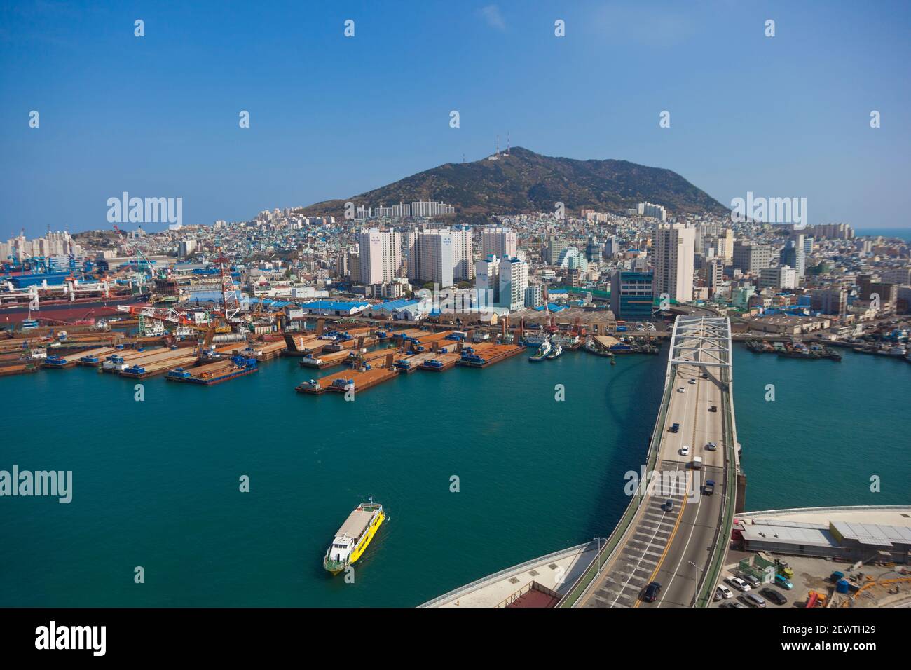 Korea, Gyeongsangnam-do, Busan, View of harbour Stock Photo