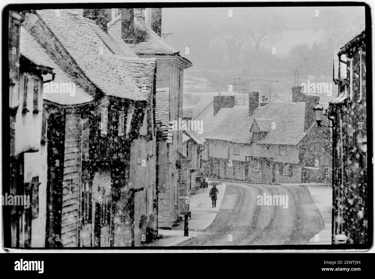 Saffron Walden Essex England during a snow storm December 1993 Stock Photo Alamy