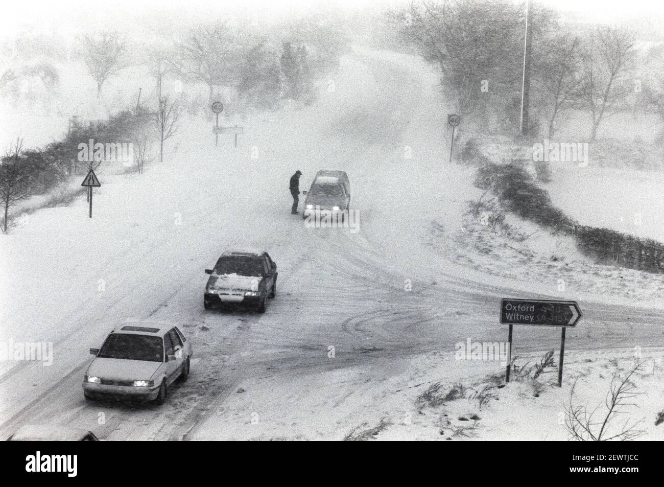 Snow in Oxfordshire December 1990 Stock Photo