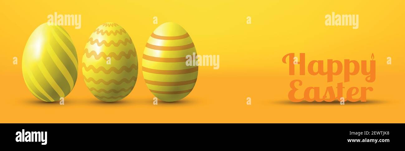 Painted eggs on a yellow background with congratulations on Easter - Vector illustration Stock Vector