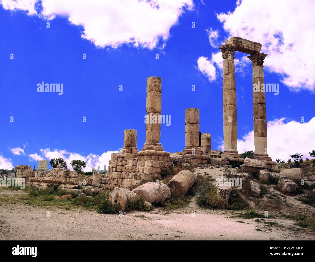 Temple of Hercules of the Amman Citadel, Historical landmark in Stock Photo