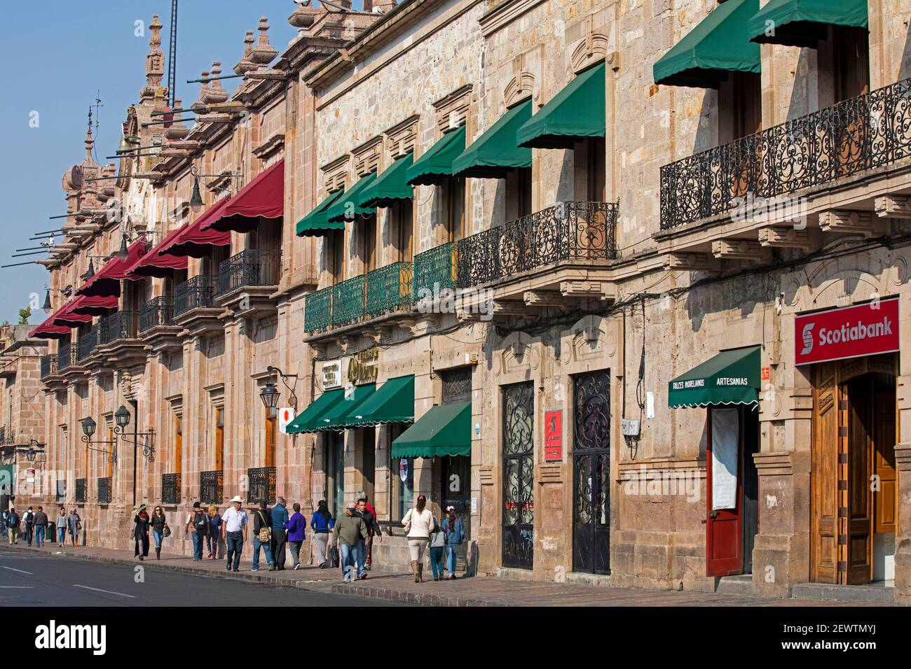 Colonial buildings on Avenida Francisco I. Madero, main street of the city Morelia, Michoacán, Mexico Stock Photo