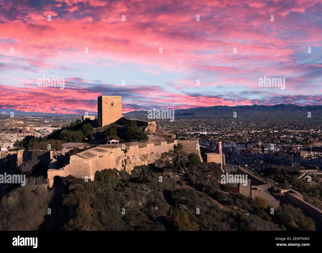 Castle of Lorca in Lorca, Murcia, Spain, is a fortress of medieval origin constructed between the 9th and 15th centuries. Stock Photo