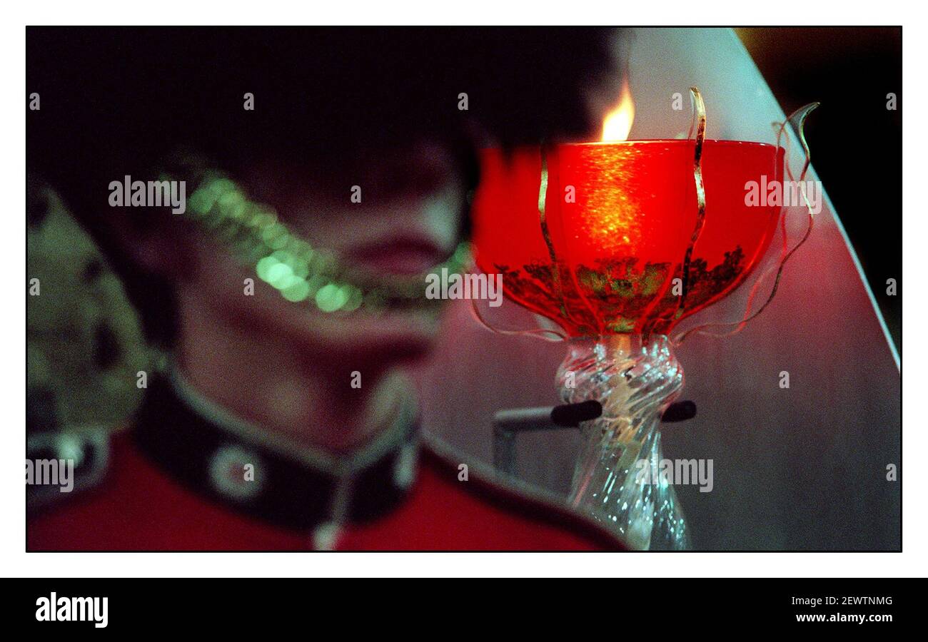 Beacon Millennium Flame December 1999 in the Guards Chapel at Wellington Barracks London - the flame was brought from Sunderland and is being kept ahead of Millennium Celebrations on New Years Eve Stock Photo