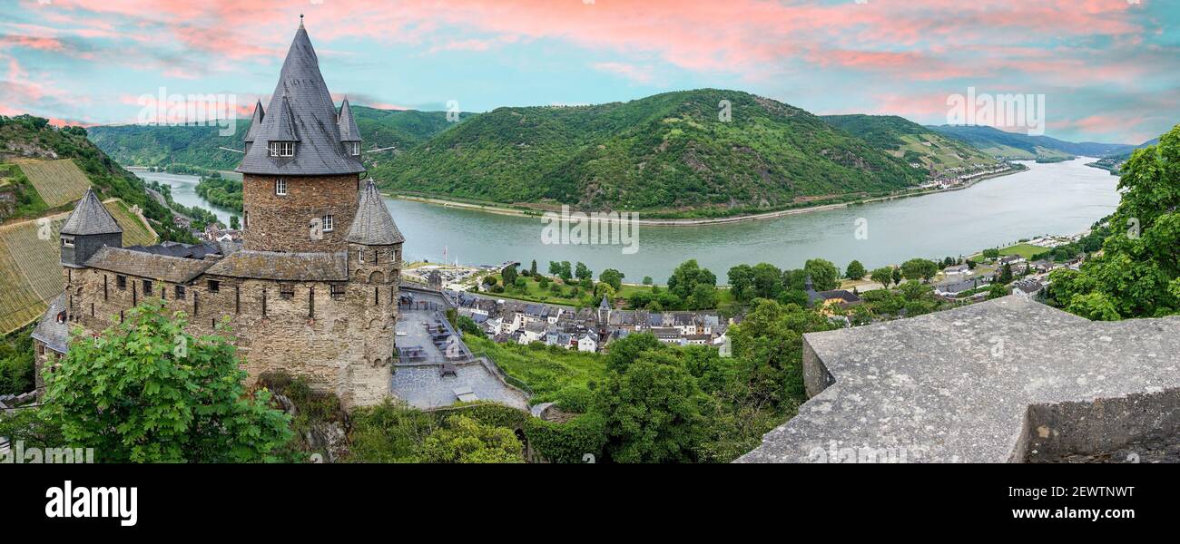aerial view of Bacharach Town in Germany, Rhine River Valley. Stock Photo