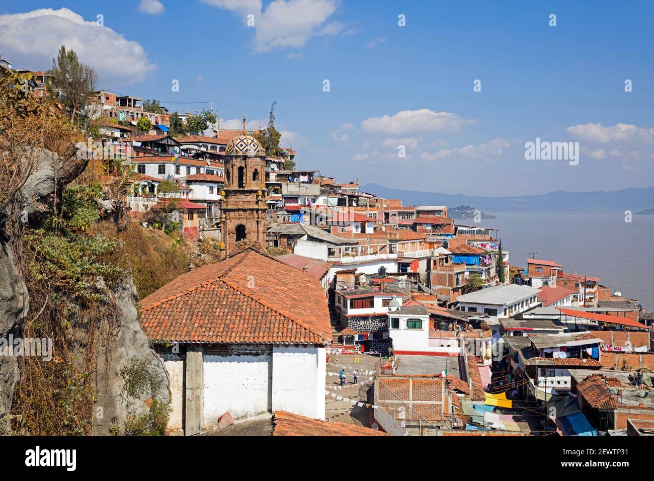View over alleys and houses in the village on the island Isla de