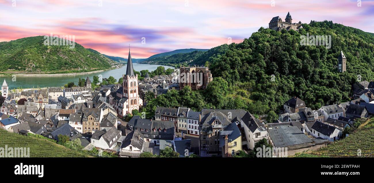 Cityscape of of Bacharach Town in Germany, Rhine River Valley. Stock Photo
