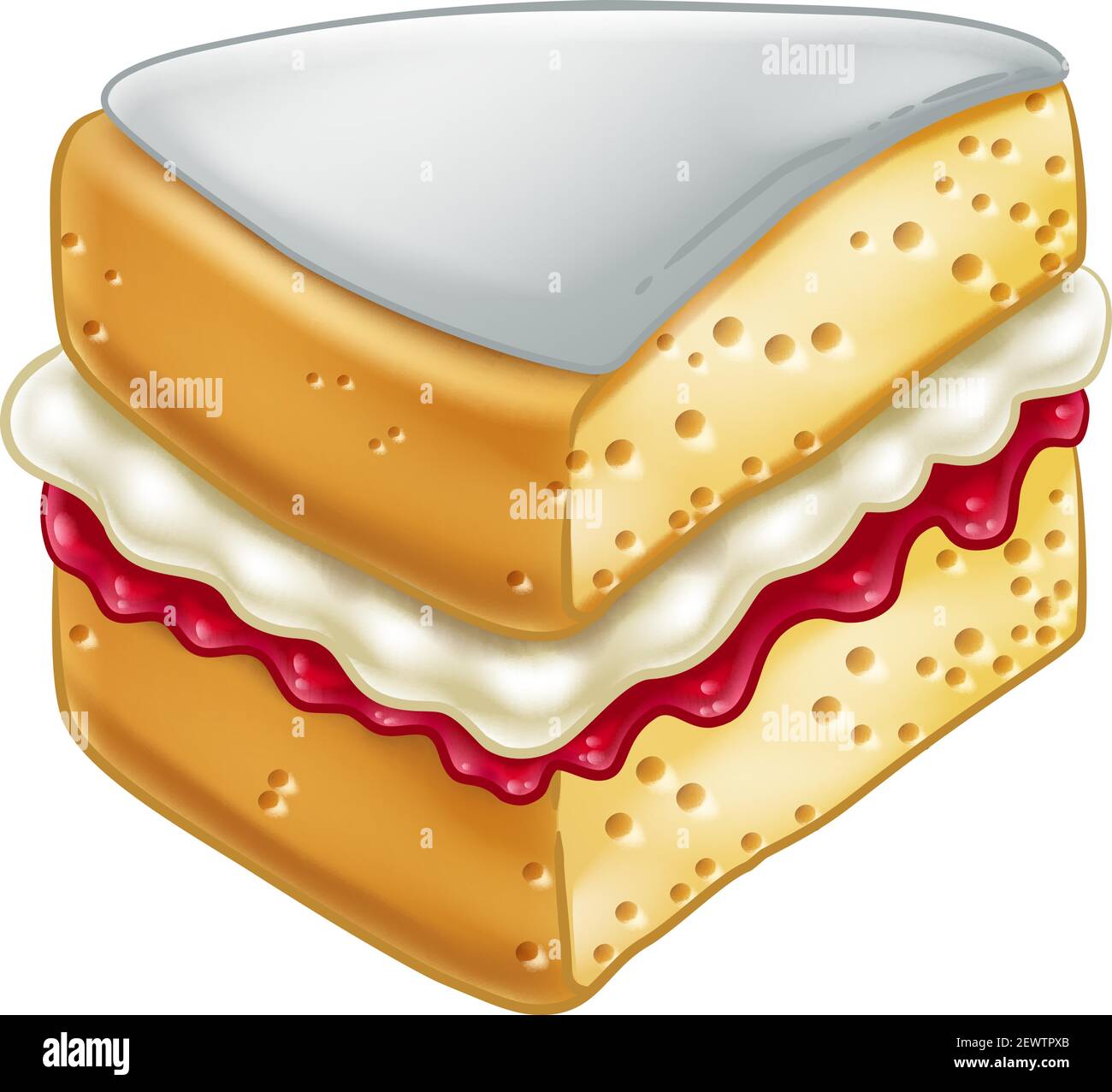 Cake Sponge Slice Jam Cream Woodcut Drawing Stock Vector