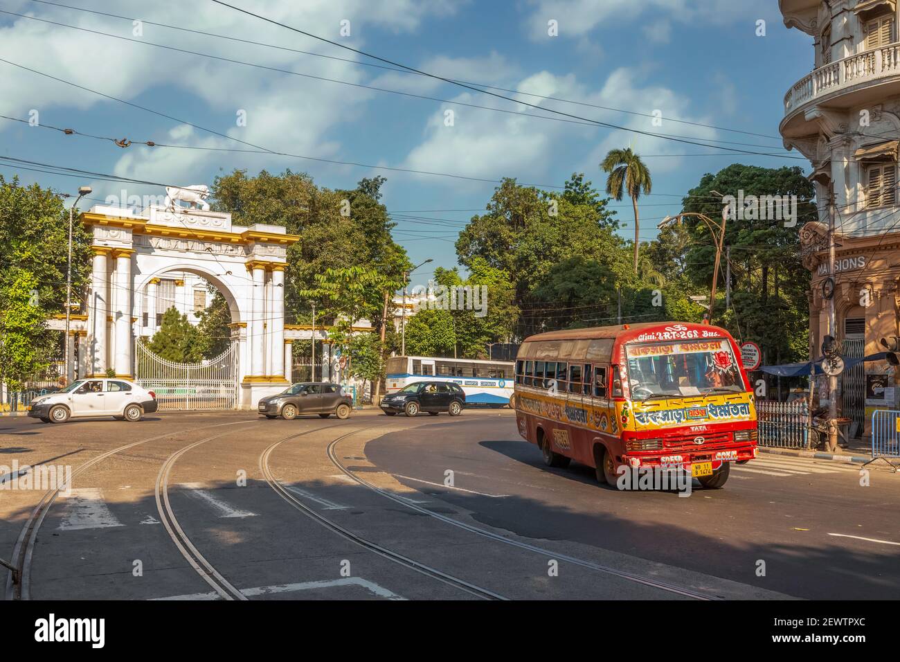City road with public bus near Governor house entrance with view of