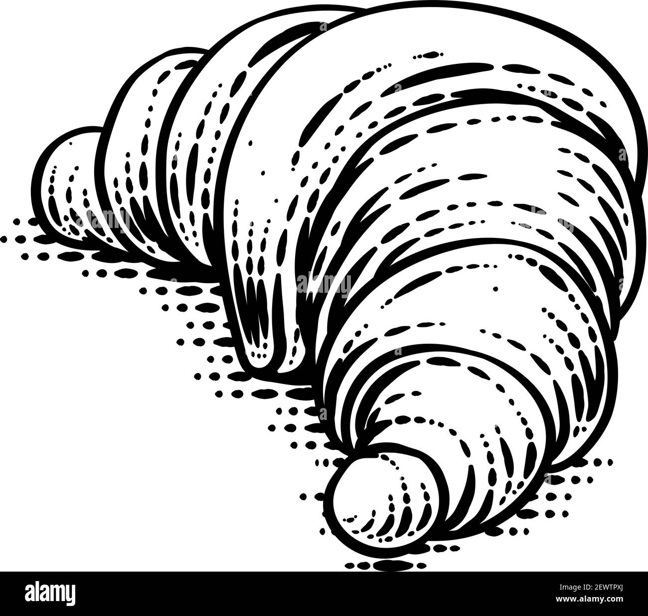 Croissant Pastry Bread Food Drawing Woodcut Stock Vector