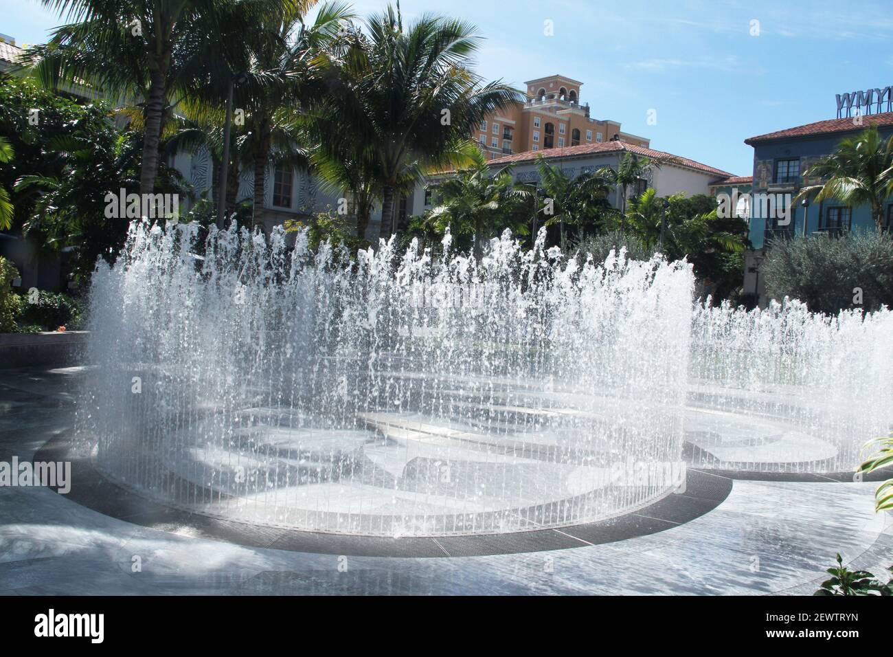 Water fountains in Rosemary Square, Palm Beach, FL, USA Stock Photo