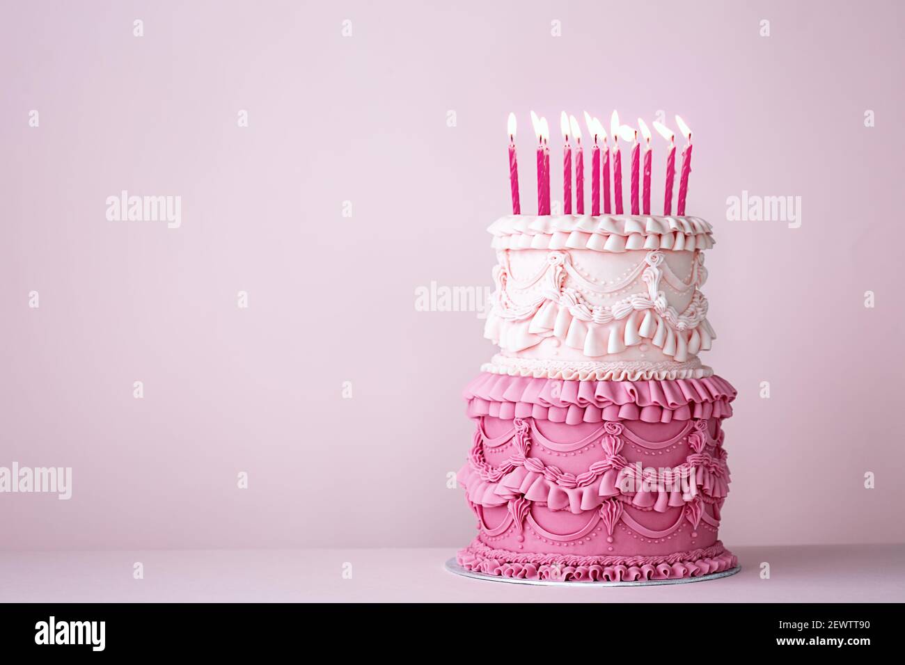 Ornate vintage buttercream birthday cake with buttercream ruffles and frills Stock Photo