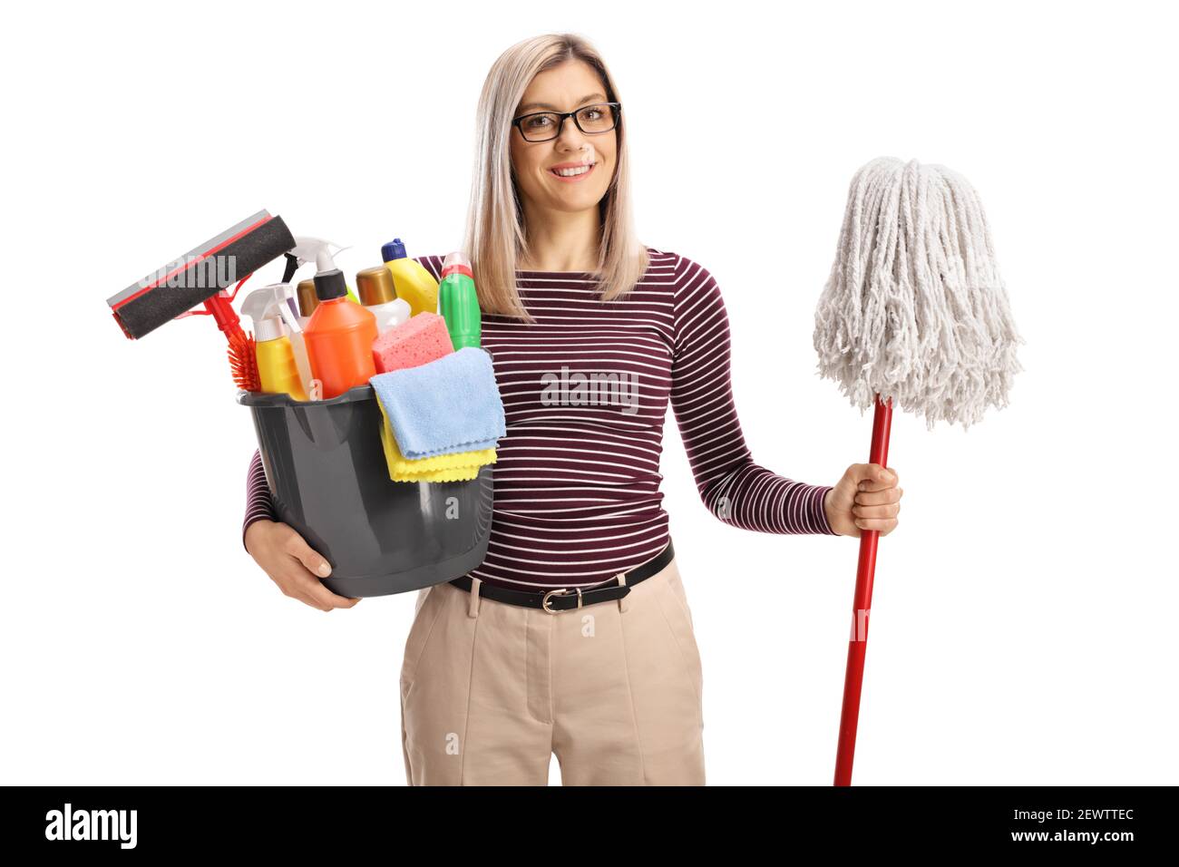 https://c8.alamy.com/comp/2EWTTEC/woman-holding-a-bucket-with-cleaning-supplies-and-a-cleaning-mop-isolated-on-white-background-2EWTTEC.jpg