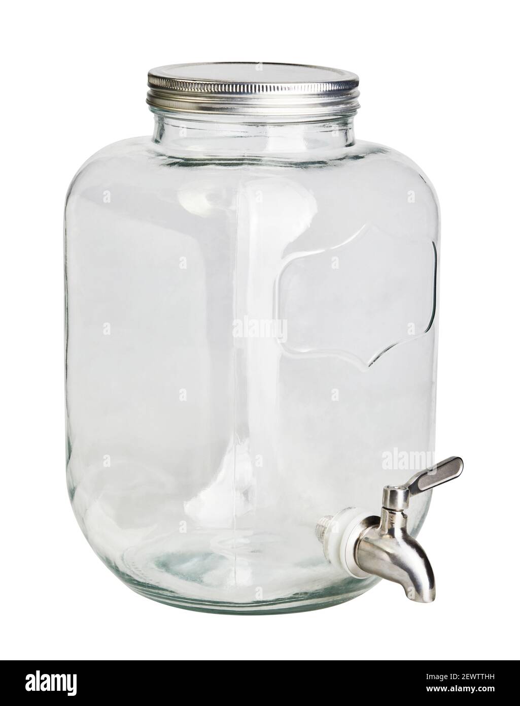 Big transparent glass jar with tap for refreshing summer drinks isolated on white background with clipping path Stock Photo
