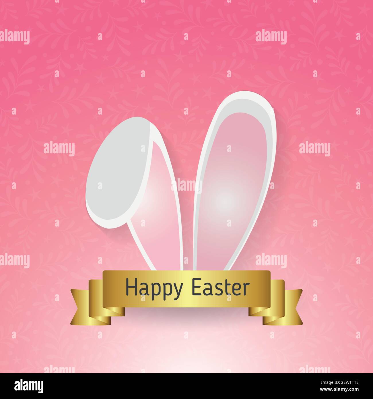 Happy Easter greetings, rabbit ears, ornament background - Vector illustration Stock Vector