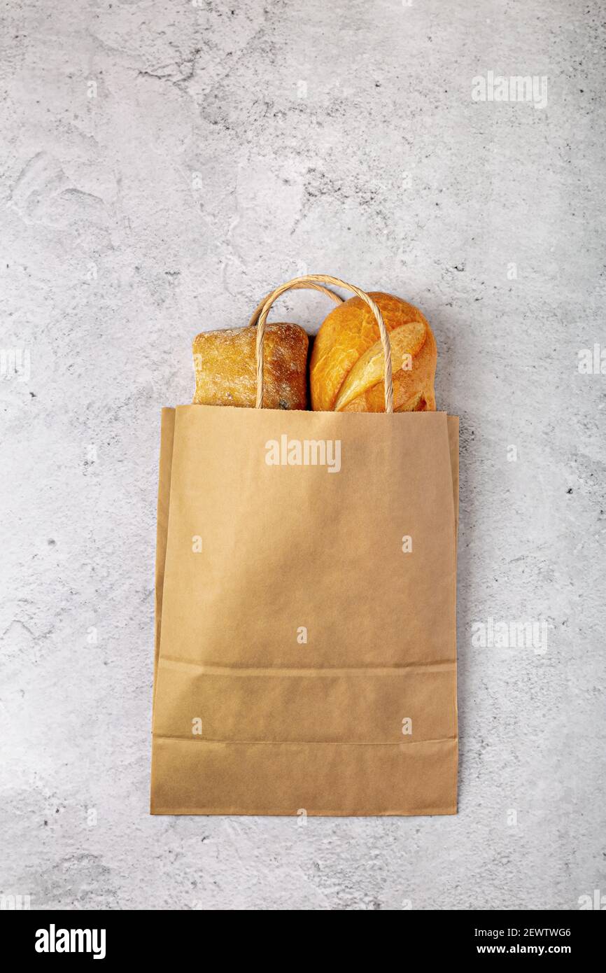 Disposable paper bag from a supermarket recyclable with whole baked
