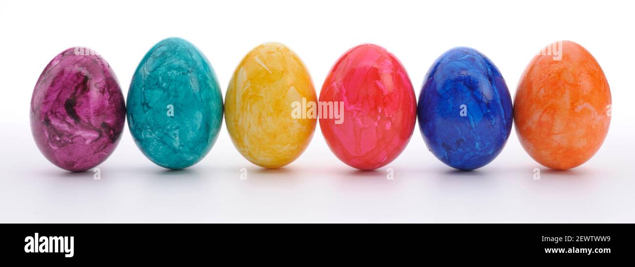 colored easter eggs on white background Stock Photo