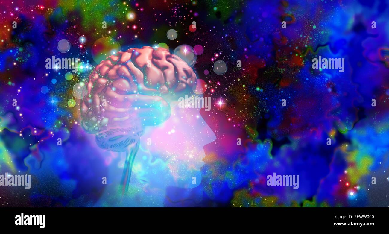 Psychedelic drug or psychedelics hallucinogenic drugs and hallucinogens representing states of consciousness and psychology or psychological. Stock Photo