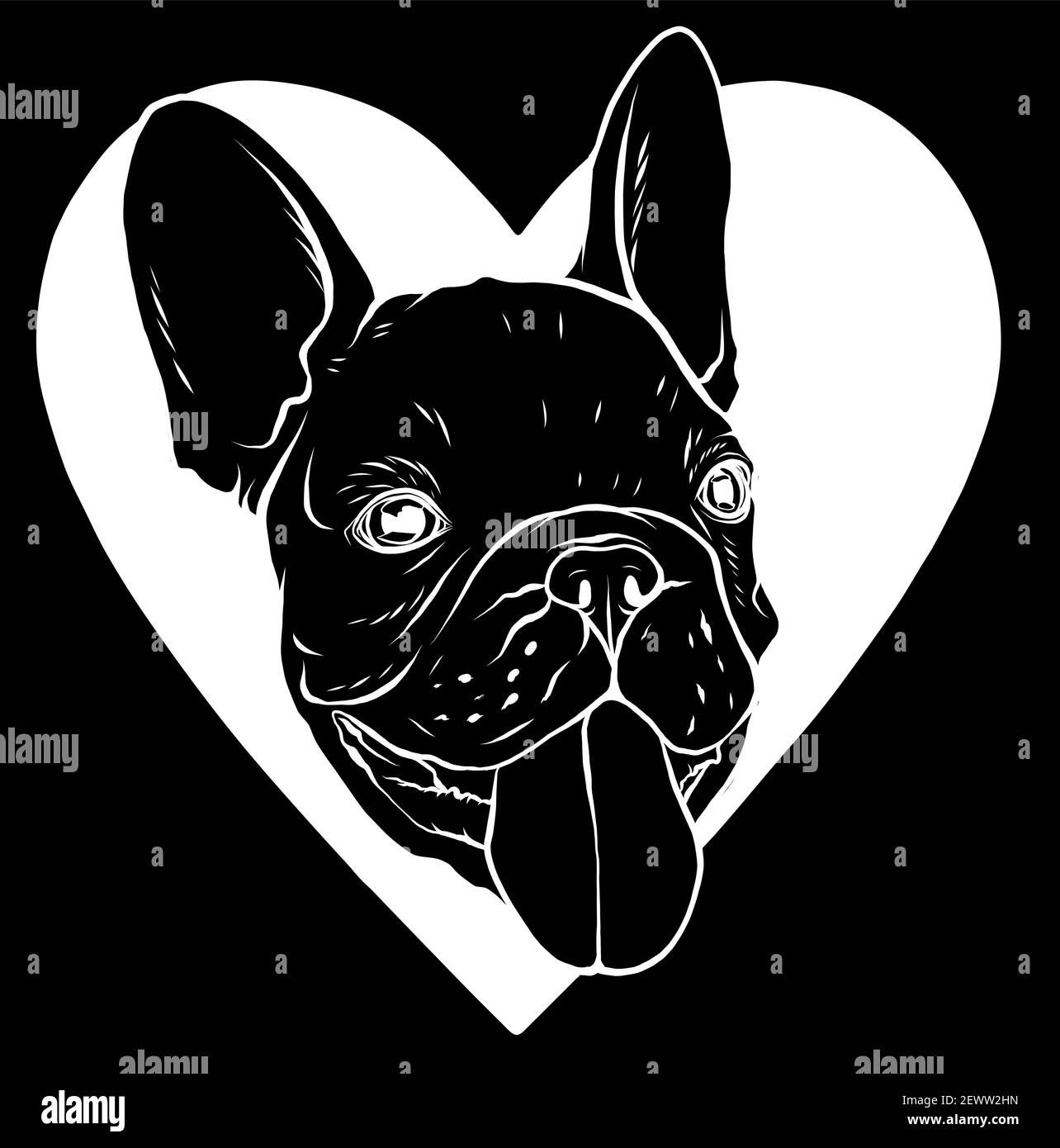 silhouette Cute puppy pug on a black background wants to play Stock Vector