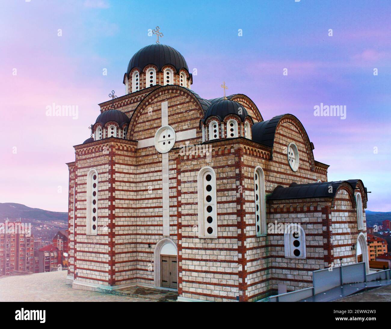 scenic view of St. Demetrius Serbian Orthodox Church, Orthodox Church in Mitrovica, Kosovo Stock Photo