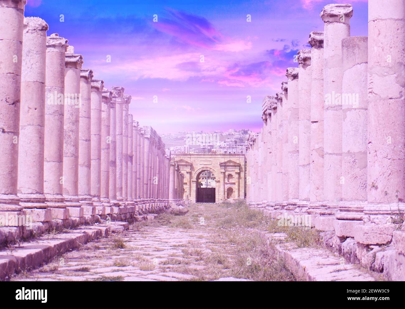 The Archaeological Site of Jerash, Ancient and roman ruins of Jerash (Gerasa), Historical place in Jerash, Jordan. Stock Photo