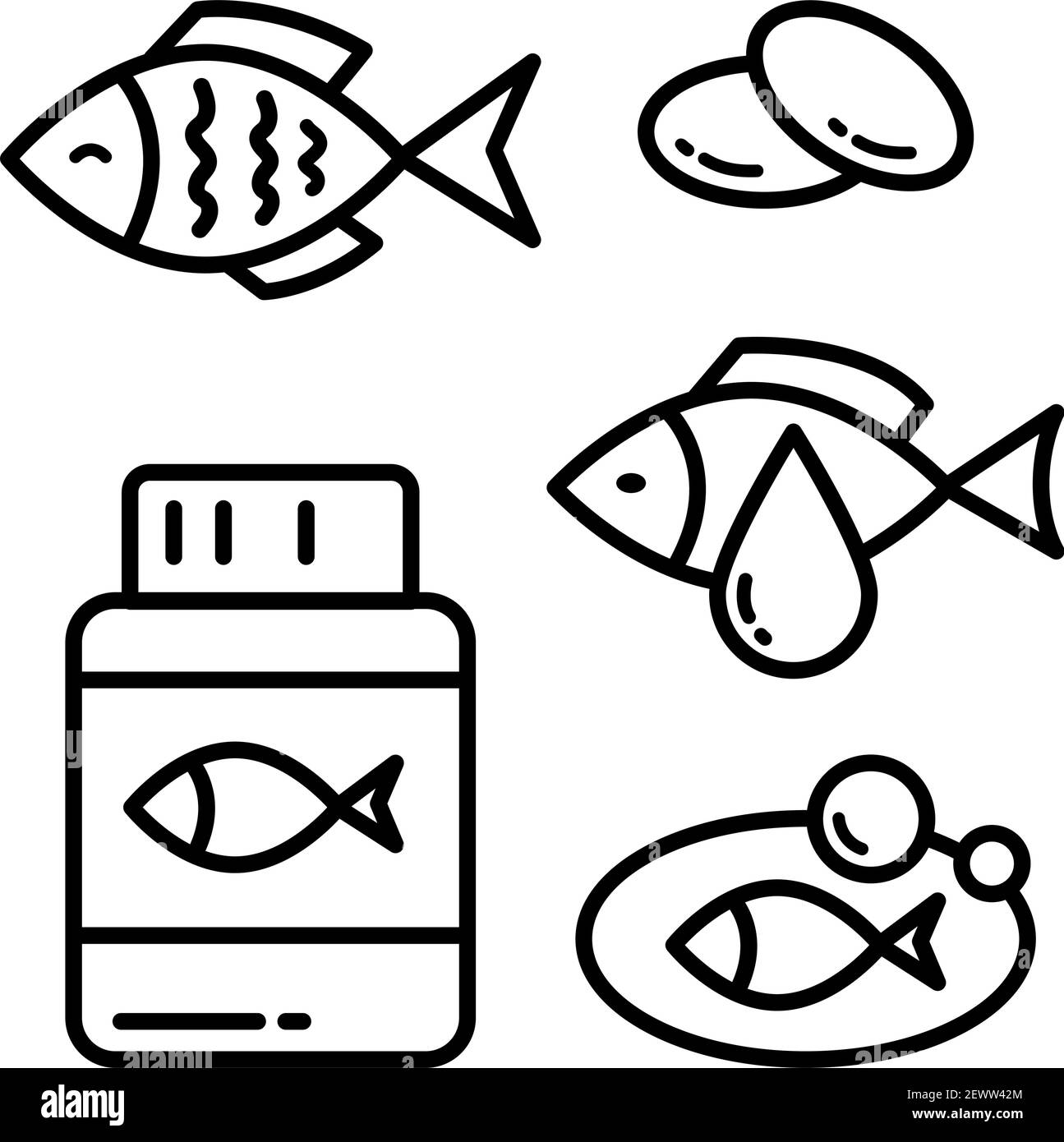 Omega 3 icon logo design. Fish oil vector design. Fish outline icon set Stock Vector