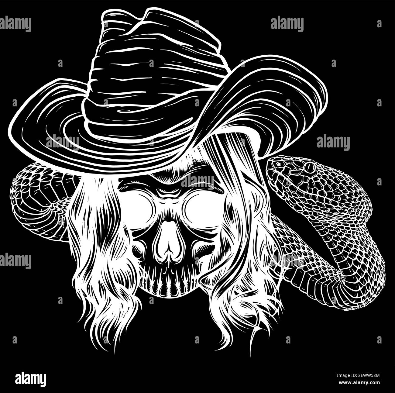 silhouette skull twisted by a snake with bones vector Stock Vector