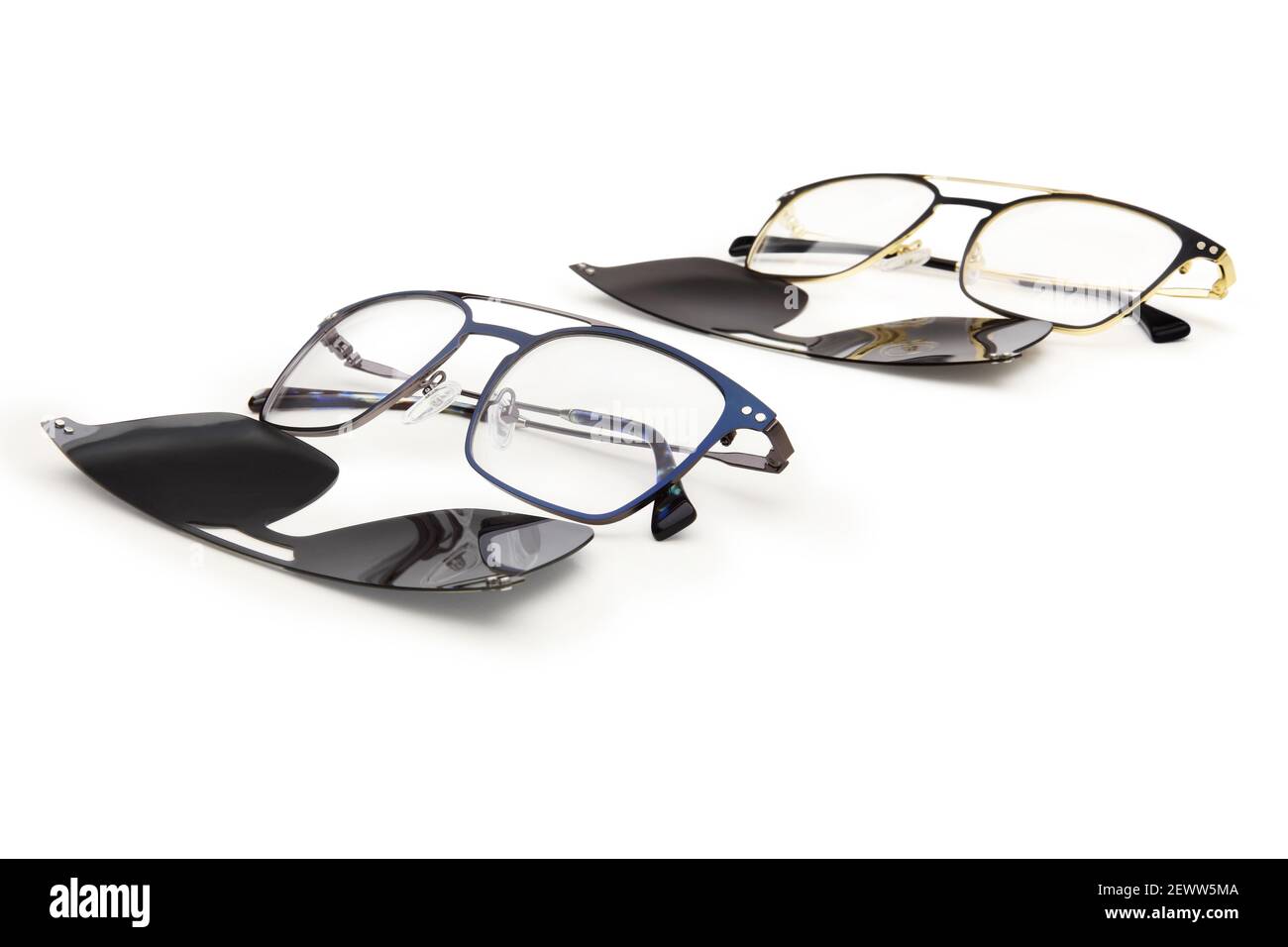 eyewear polarized clip on sunglasses with magnetic lenses isolated on white background Stock Photo
