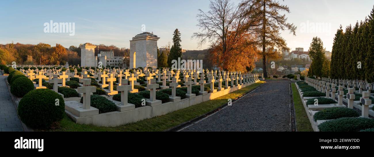 Sunset on historical Cemetery of the Defenders of L'viv in Ukraine Stock Photo