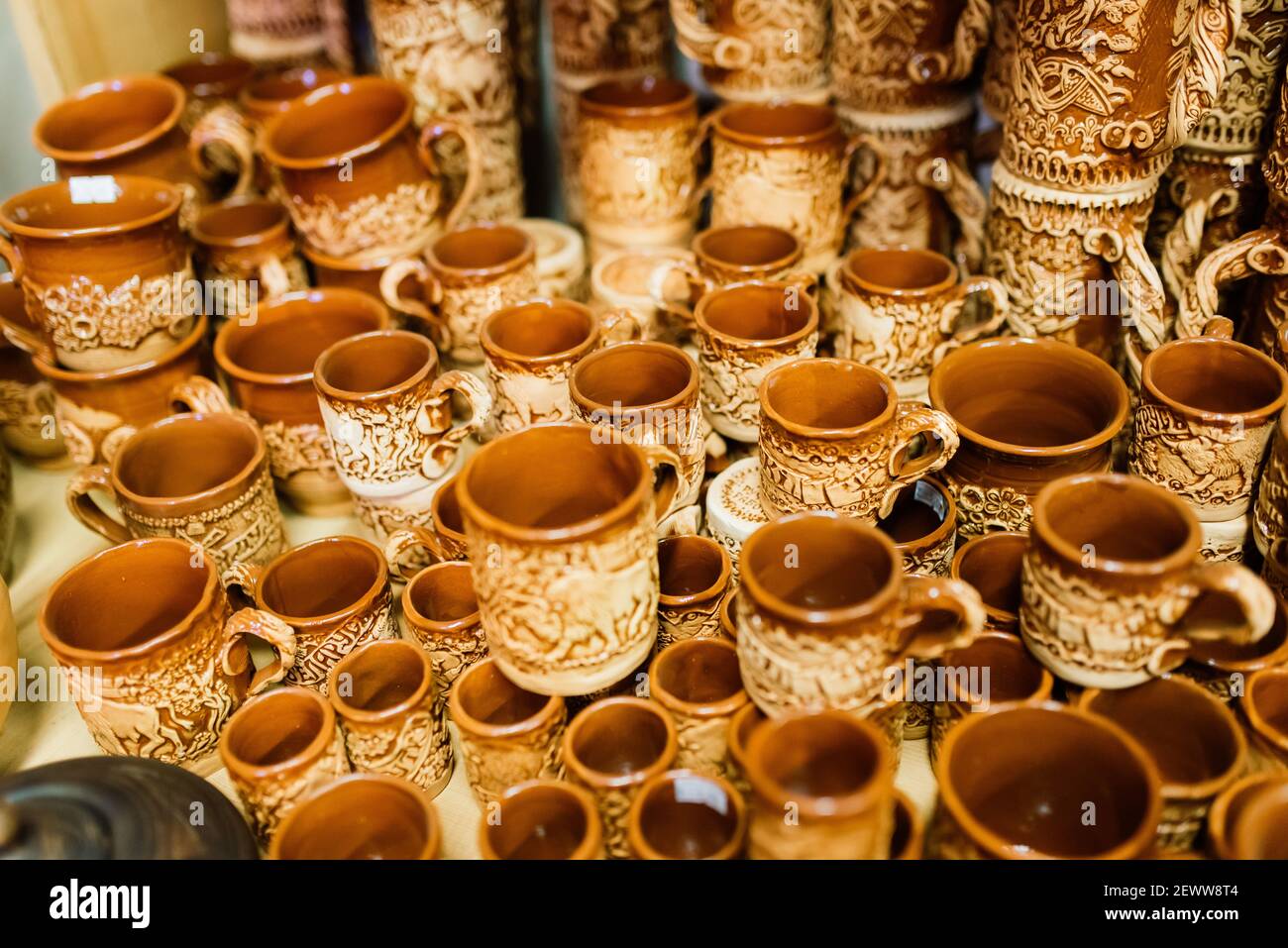 Clay jars at the rural arabic market, handmade Stock Photo Alamy