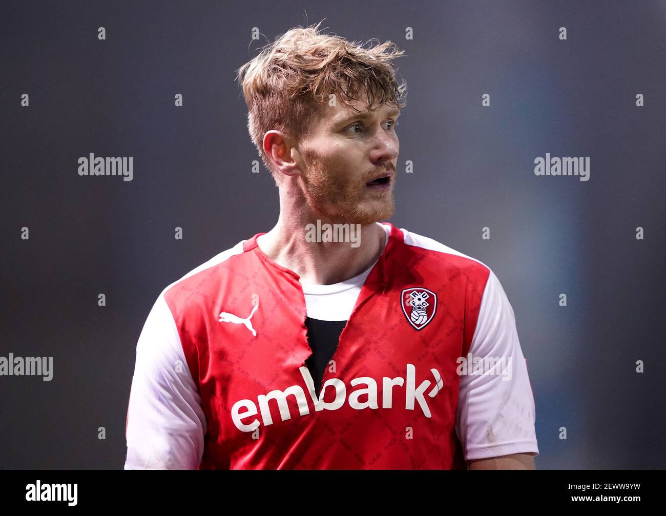 Rotherham United's Michael Smith reacts after being shown a red card ...